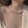 Corrente de Suéter Outono e Inverno Longo High-End Nicho Colar de Pérolas Versátil Corrente de Clavícula de Coração Doce Cool Colar com Gola de Laço