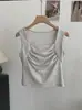 Chaleco Básico de Cuello Cuadrado con Pliegues Estilo Dulce y Picante Omalai para Mujer Primavera Nuevo Top Simple sin Mangas 6831