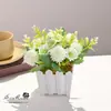 10 pequenos cercados de rosa bonsai flores artificiais criativas ornamentos de decoração para casa estúdio planta verde artificial planta em vaso de simulação