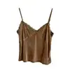 Estilo Deseo Puro Camisola de Terciopelo con Ribete de Encaje Chaleco para Mujer Otoño Temprano Nueva Versión Coreana Ropa Interior en Capas Prenda Base Top de Moda