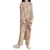 Pijama de Fleece Coral para Mulheres, Espessado Outono/Inverno Fofo Flanela Roupa de Casa, Pode Ser Usado Fora, Conjunto de Robe Cardigan de Manga Longa