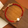 Pulsera de Cristal Rojo con Perlas para el Año de Nacimiento, Pulsera Sencilla y Elegante con Colgante para Niñas, Pulsera de Regalo para Mujeres