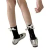 Miu Ballet Calcetines Verano y Primavera Populares Jk de Lunares Blanco y Negro Lazo Estéreo Delgados Transparentes Chica Dulce