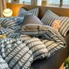Juego Suave y Lavable de Tres Piezas para Dormitorio, Funda para Cama Individual/Doble en Casa, Funda de Colcha de Burbujas con Rayas Simples, Juego de Sábanas de Cuatro Piezas