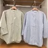 Camisa de Lino Mezclado a Rayas con Cuello Alto y Manga 7/8 para Mujer, Nueva Colección Primavera 2026 483873 483874