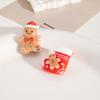 Pendientes de Diseño Divertido de Reno de Santa Claus Europeos y Americanos con Pasador de Plata, Pendientes de Campana de Navidad de Dibujos Animados de Cerámica Suave para Mujer
