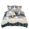 Juego de ropa de cama de cuatro piezas de terciopelo de leche engrosado de grado A, que incluye una sábana bajera, franela de vellón de coral de invierno y un juego de funda de edredón y sábana de tres piezas para niños