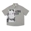 Camisa Masculina de Manga Curta com Estampa Retrô Americana Verão Hip Hop Marca Tendência Patchwork Color Block Manga Meia Gola