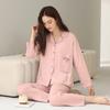 [Ácido Hialurônico] Pijama para Mulheres Primavera e Outono Algodão Modal Cardigã de Manga Longa Roupa de Casa Tamanho Grande Conjunto Estilo Inverno