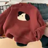 Moletom infantil com forro de fleece, estilo outono e inverno, design de cachorrinho de desenho animado, espessado para aquecimento, blusa de manga comprida para meninos, roupas de inverno, vestuário infantil