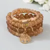 Pulsera de Pulsera con Colgante Redondo de Árbol de la Vida Hueco Bohemio Elástica Multicapa con Cuentas