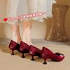 Tacones Altos Stiletto para Mujer Sexy 2025 Nuevo Primavera y Otoño Tacones Pequeños Franceses Zapatos Rojos de Boda Tacón Medio Zapatos de Punta