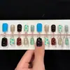 Uñas Vestibles con Estampado de Leopardo Azul Leche Café Piezas de Arte para Uñas Nuevas Piezas de Arte para Uñas Ojo de Gato con Cuentas de Vidrio Pegatinas de Arte para Uñas Pre-hechas