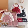 Conjunto de Macacão de Bolinhas para Meninas Primavera e Outono, Conjunto Fofo e Estiloso de Duas Peças para Bebê, Roupa Infantil Estilo Coreano de Manga Longa