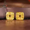 Prosperidad, Longevidad y FelicidadCollar Cuadrado Grabado Bañado en Oro Método Antiguo para Mujer, Nuevo Estilo Chino Estilo Nacional Hebilla de Paz Cuadrada Colgante