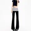 Calça Casual Micro Costura Feminina Primavera e Verão Nova Estudante Solta Versátil Combinação Slim Combinação de Cores Wide Leg Esportiva Longa Tendência