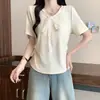 2026 Verano Nuevo Estilo Tallas Grandes Mujer Estilo Coreano Encaje Lazo Cintura Ajustada Curva Manga Corta Camiseta Top