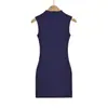 2603-26 Colección Primavera Color Macarrón Chaleco Vestido Cuello Alto Medio Cachemir Falda Bodycon Estilo Coreano Ajuste Delgado Diseño Liso