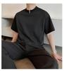 Verano Nuevo Diseño Ajuste Limpio Manga Corta Nicho Camiseta Blanca para Hombre con Media Cremallera Cuello Redondo Manga de Cinco Cuartos Casual