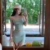 Conjunto de duas peças para mulheres: top regata curto justo de tricô e saia bodycon de cintura alta, estilo verão