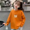 Camiseta Infantil de Manga Longa, Nova Roupa de Primavera, Camiseta Básica Branca para Meninas, Algodão Puro, Roupa de Baixo Soltinha para Crianças de Meia-Idade e Grandes, Top com Gola Redonda