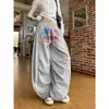 Pantalones Deportivos de Chándal con Estampado de Letras Retro Americano Unisex Sueltos Versátiles Estilo Casual Perezoso Pierna Ancha Rectos Largos de Moda
