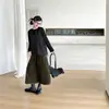 Conjunto de tres piezas de otoño para niña: chaleco negro, playera de manga larga y pantalones de pierna ancha, estilo coreano, para niños de talla mediana y grande