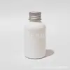 Frasco branco de 50ml com tampa de alumínio, curto e largo, para loção, óleo essencial, hidrolato, removedor de maquiagem, com tampa de rosca de alumínio