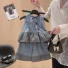 Conjunto de Ropa para Niña Estilo Coreano Chaleco sin Mangas Top de Mezclilla a Cuadros + Conjunto de Pantalones Verano Nuevo Estilo 26023