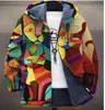 Jaqueta de Inverno Masculina Transfronteiriça com Forro de Pelúcia Estampado, Manga Longa Espessa à Prova de Vento com Zíper, Capuz Fashion, Modelagem Solta