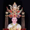 Estatua Divina de Anciana Negra Hu Sanyei Taonai Corona de Fénix Abuela de Taishan Niangniang Guanyin Estatua de Buda Tocado Corona de Cabeza Sombrero