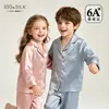 2026 Nuevos Pijamas de Seda para Niños Verano 100% Seda de Morera Amigable con la Piel Suave Fino Estilo Conjunto de Ropa para el Hogar para Niños y Niñas