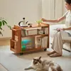 Mesa Lateral de Madera Maciza, Mesa de Centro Móvil, Mesa Lateral Pequeña de Almacenamiento Multipropósito, Mesa Lateral Doméstica para Snacks, Carrito Pequeño con Gabinete de Almacenamiento