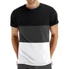 Amazon Verão Tamanho Plus Casual Gola Redonda Manga Curta Top Masculino Transfronteiriço Divisão de Cores Moda Masculina Fitness Esportes Camiseta