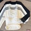 Camiseta de manga larga con base Pure Desire para otoño e invierno, con almohadillas para el pecho para mujer, diseño de costura de encaje sexy, top interior ajustado