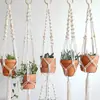 Cesta colgante de cuerda de algodón tejida a mano para maceta, bolsa de red para maceta, cuerda colgante, decoración de pared, estilo bohemio escandinavo