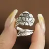 Anillo de Plata de Ley S925 con Patrón Étnico Retro Flor de Peonía para Mujer Apertura Ajustable Nicho Lujo de Gama Alta Accesible Producto Nuevo