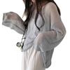Chic coreano Verano Estilo francés Retro Estilo holgazán Suelto Manga larga Calado Fino Tejido Protector solar Blusa Top para Mujer