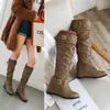 Nuevas Botas British Knights Costura Cinturón de Lana Hebilla Botas Altas Cuña Botas Casuales Amazon deseo Botas de Comercio Exterior