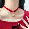 Día de Navidad Linda Cadena de Clavícula con Cascabeles Accesorios de Collar Sexy de Sirvienta Gargantilla Año Nuevo Collar Rojo Vino