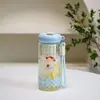 Linda Taza de Vidrio con Popote para Niñas Alto Valor de Color Gran Capacidad Escritorio Separación Té Agua Taza de Té de Burbujas Resistencia a Altas Temperaturas