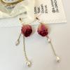 Pendientes de borlas estilo palacio, sencillos, retro, hechos a mano, con diseño de rosa roja inmortal, para mujer