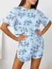 Popular Europeo y Americano Transfronterizo Sexy y Atractivo Bordado Estampado Floral Manga Corta Pantalones Cortos con Aberturas de Rusia