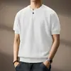 Camiseta tipo Polo Henley de Manga Corta para Hombre, Estilo Retro Americano de Alta Gama, Peso Pesado, Estilo Old Money, Casual, Ajuste Delgado, Tejida