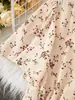 Moda Femenina Europea y Americana Transfronteriza Amazon Verano 2025 Nuevo Estilo Francés Vestido Sexy con Estampado Floral Pequeño y Lazo en la Cintura Manga Corta