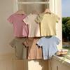 Camiseta Básica de Algodón Transpirable Jacquard con Forma de Corazón Clase A para Niños Cuello Redondo Manga Corta Niños y Niñas Top de Color Caramelo Nuevo 2026