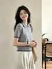 Camisa tipo Polo de estilo universitario coreano con bloques de color, top de punto con cuello camisero para mujer, camiseta deportiva simple y versátil de manga corta para verano