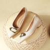 Zapatos de tacón alto gruesos de punta color nude, Zapatos de mujer de charol poco profundos de tacón bajo para primavera y otoño, Zapatos de salón de punta estilo francés