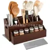 Organizador de utensilios de cocina de madera transfronterizo con compartimentos para palillos y cucharas, con cajones para almacenamiento y organización