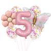 Traje de globo de mariposa rosa margarita mate, confeti de látex, decoración para fiesta de cumpleaños infantil, diseño de carnaval